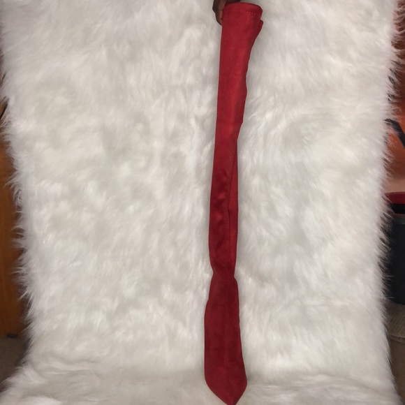 Red Velvet Thigh High Boots - Picture 5 of 5